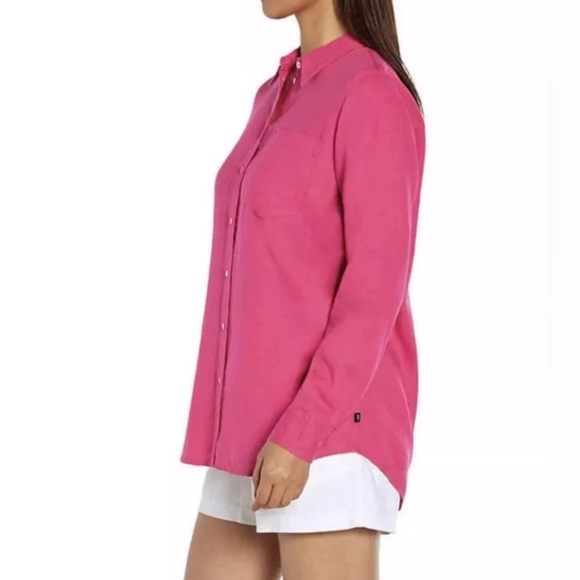 Gap Ladies Lightweight Long Sleeve Collared Linen Button Down Top, Pink - Picture 3 of 4